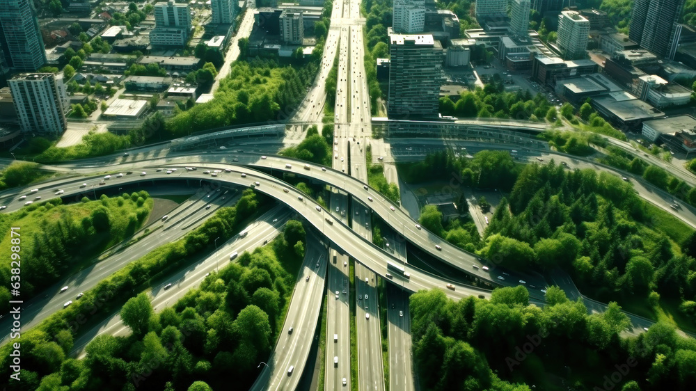 Aerial view of a highway intersection created with Generative AI technology