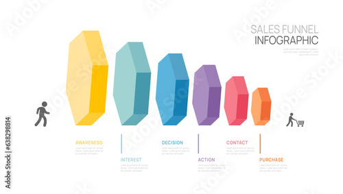 Infographic Sales funnel diagram template for business. Modern  Timeline 6 step level, digital marketing data, presentation vector infographics.