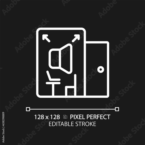 2D pixel perfect editable soundproof room white icon, isolated vector, soundproofing thin line illustration.
