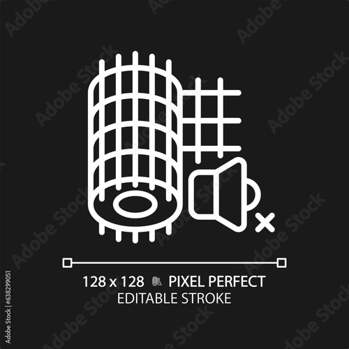 2D pixel perfect editable soundproof mesh white icon, isolated vector, soundproofing thin line illustration.