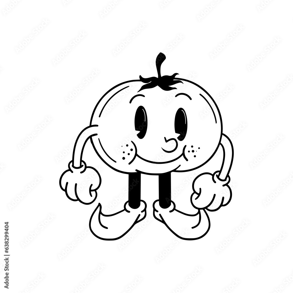 tomato cartoon characters. Hand drawn doodles of comic mascot. 70s retro vibes. kawaii food tomato cartoon characters. Hand drawn doodles of comic mascot. 70s retro vibes. kawaii food