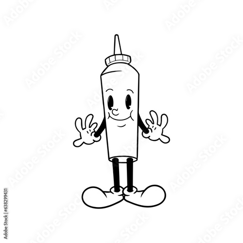 Cartoon bottles of ketchup and mustard with face on a white background. Vector illustration