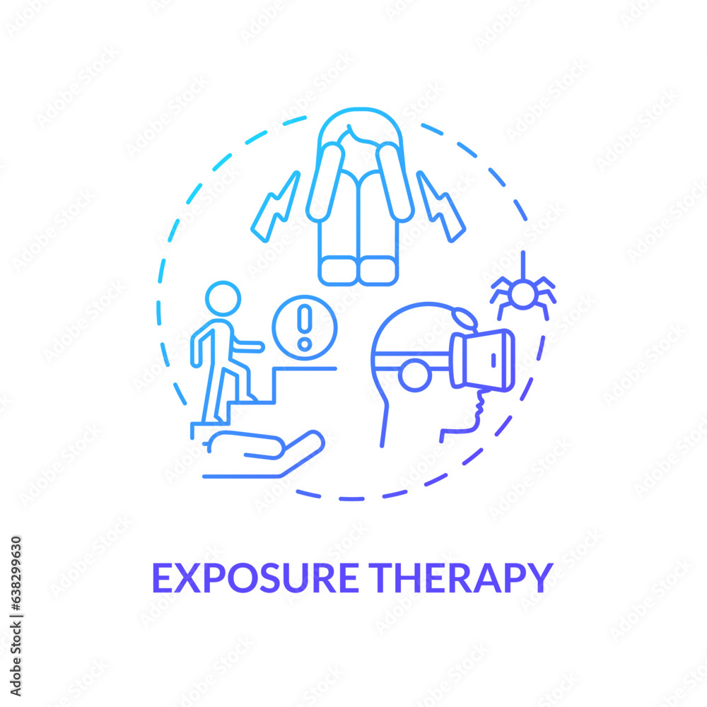 2D gradient exposure therapy blue thin line icon concept, isolated vector, illustration representing behavioral therapy. 2D gradient exposure therapy blue thin line icon concept, isolated vector, illustration representing behavioral therapy.