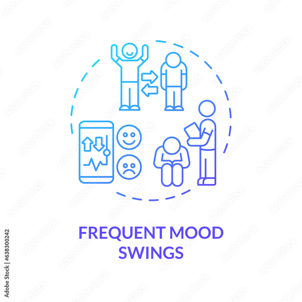 2D gradient frequent mood swings blue thin line icon concept, isolated vector, illustration representing behavioral therapy. 2D gradient frequent mood swings blue thin line icon concept, isolated vector, illustration representing behavioral therapy.