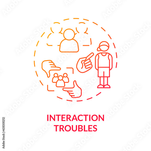 2D gradient interaction troubles red thin line icon concept, isolated vector, illustration representing behavioral therapy.
