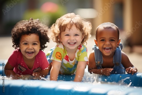 Multi-Ethnic Children Smiling Brightly at Daycare. Generative Ai