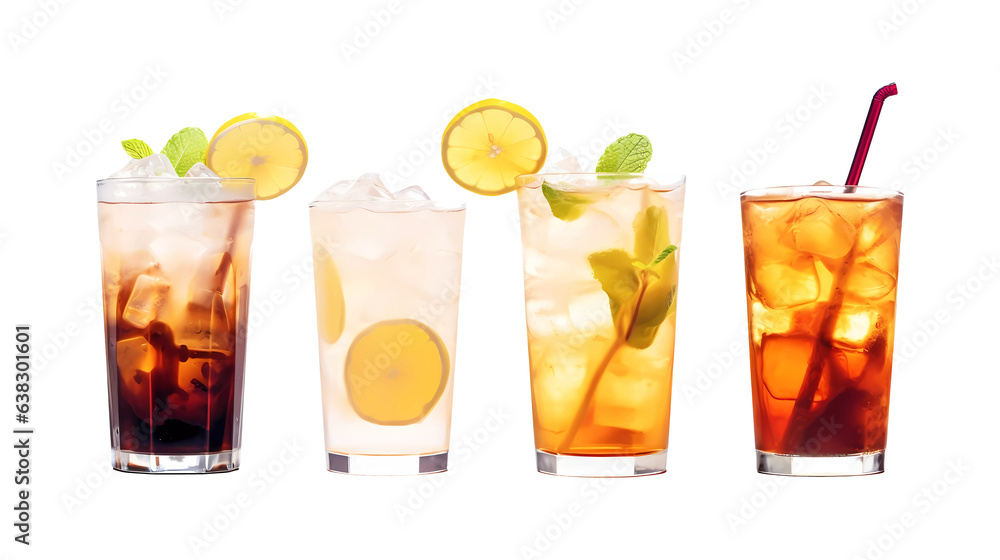 Summer lemonade and iced coffee on transparent background. Generative ai design concept art. - obrazy, fototapety, plakaty 