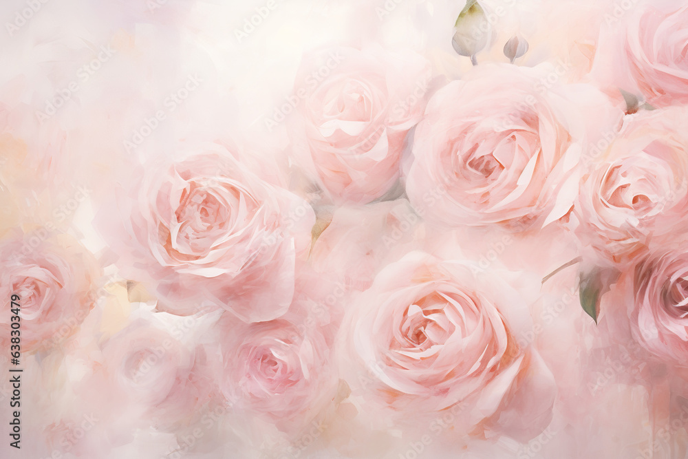 a painting with roses on a white background, in the style of soft and dreamy tones, monochromatic color scheme, soft color blending, a painting with roses on a white background, in the style of soft and dreamy tones, monochromatic color scheme, soft color blending,