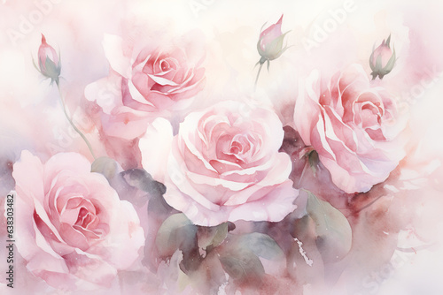 a painting with roses on a white background  in the style of soft and dreamy tones  monochromatic color scheme  soft color blending  