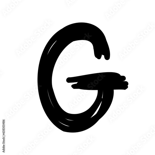 Brush stroke G letter latin english in doodle brush hand drawn style isolated on white background. For abc, education, logo, branding, font, alphabet, signboard, lettering, presentation.