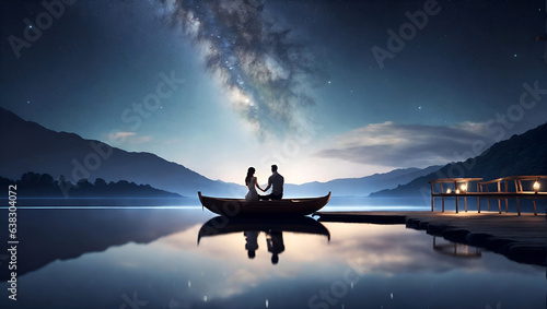 a couple standing on a dock at night © Melange Creative