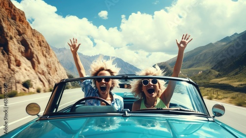 Two blonde girls in car driving in summer © Ирина Рычко