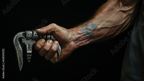 Hand with wrench