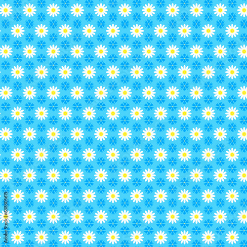 Summer bloom Simple Ditsy floral pattern White daisies and blue cornflowers isolated on a blue background