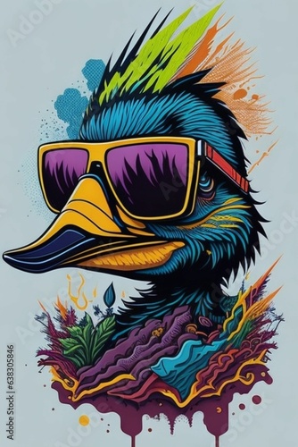 A detailed illustration of a Duck for a t-shirt design, wallpaper, and fashion © RENDISYAHRUL