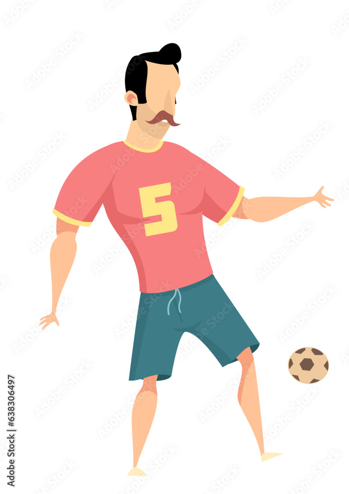Flat vector illustration of man with mustache playing football.
Flat vector illustration of man with mustache playing football.