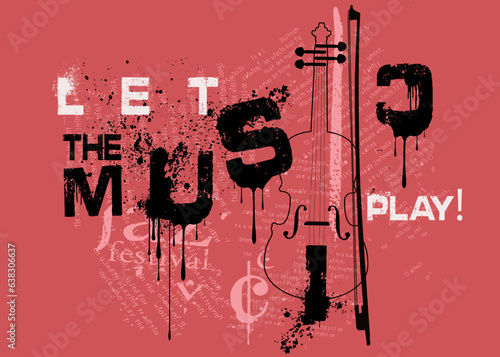 vector vintage contrabass art, abstract monochrome illustration of violin with text graffiti, typography hipster street art graffiti slogan, for t shirt, poster