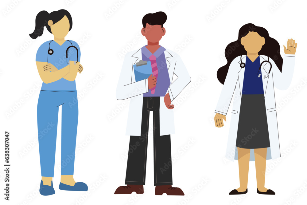 Flat vector illustration of young doctor and surgeon team with stethoscope.
Flat vector illustration of young doctor and surgeon team with stethoscope.