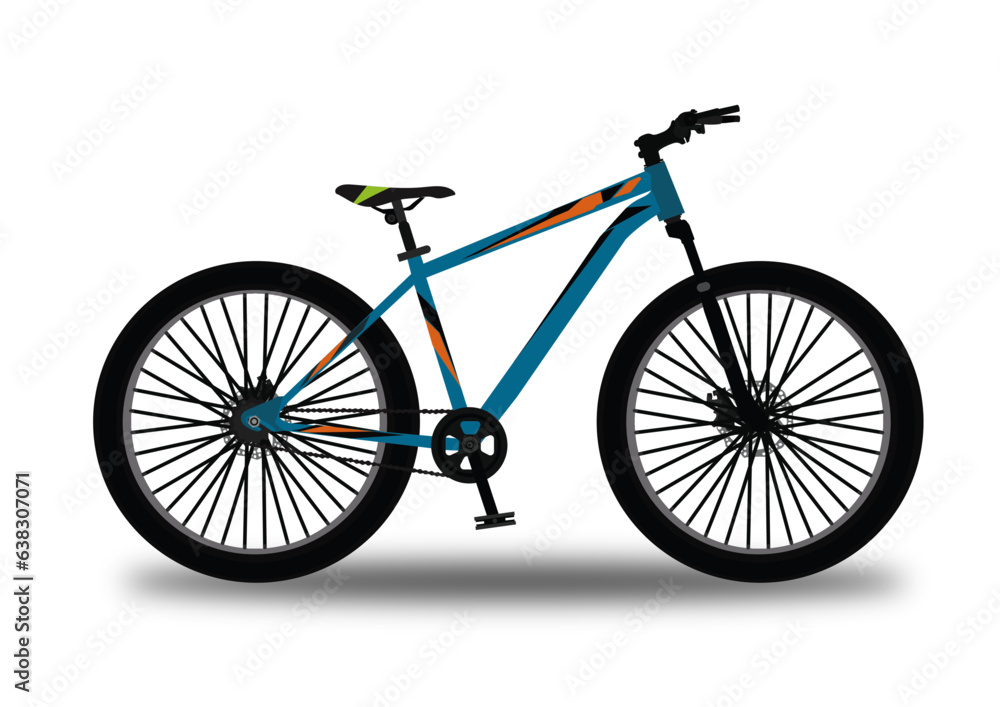 Vector illustration of side view of mountain ride cycle in green and orange color combination.
