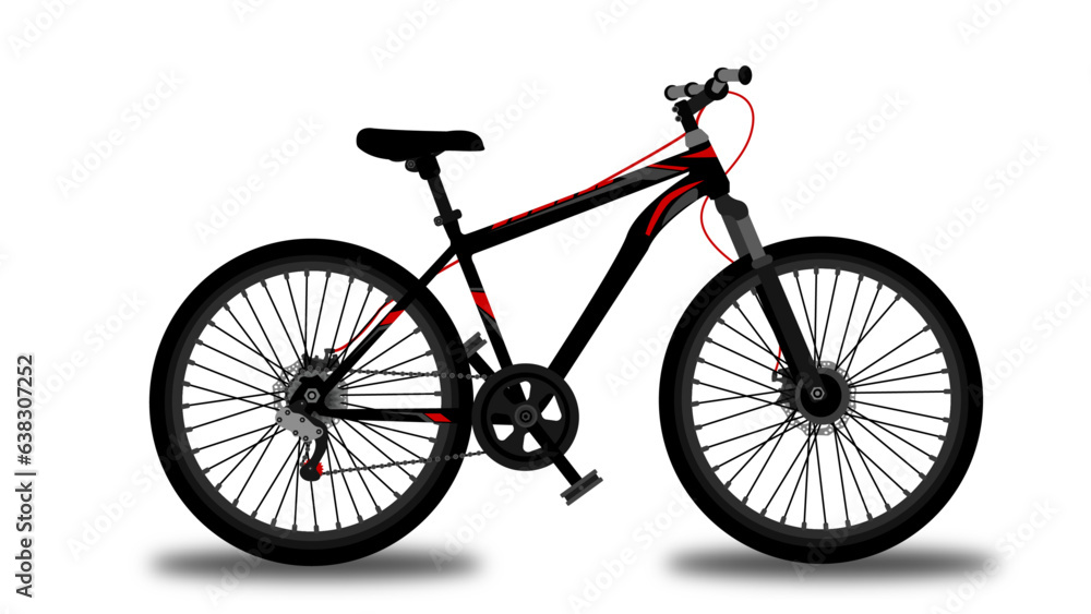 Vector illustration of side view of kids mountain cycle with 7-speed gear and handbrake for age group between 6-8 years.
