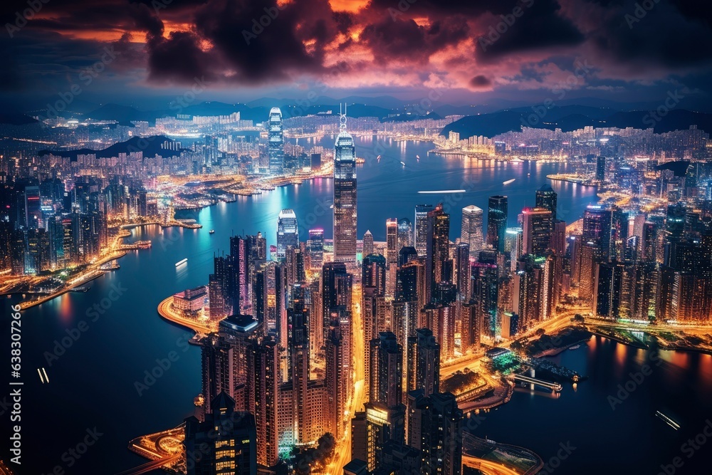 Fototapeta premium Cityscape at night, evening time, smart city, Generative AI