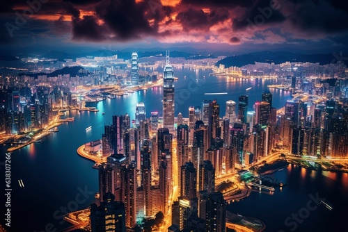 Cityscape at night, evening time, smart city, Generative AI