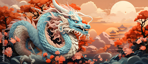 Vibrant Year of the Dragon, Colorful Illustration for Chinese New Year 2024. Generative AI
