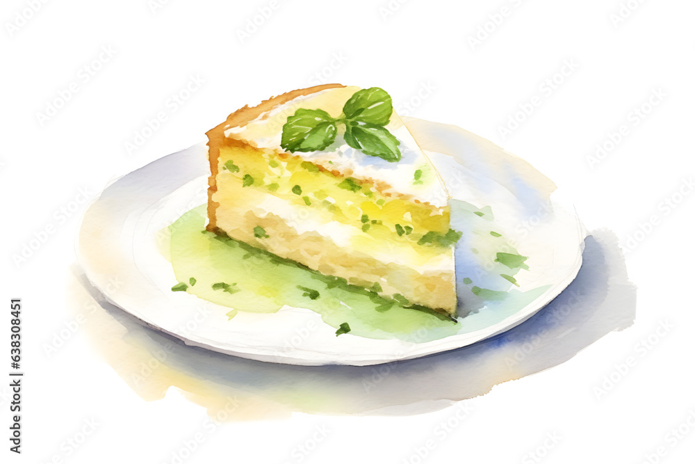 抹茶スポンジケーキの水彩イラスト 抹茶スポンジケーキの水彩イラスト