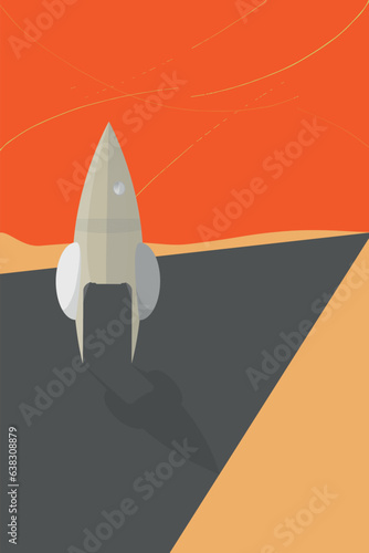 Mars colonization background with rocket a background flat, vector illustration