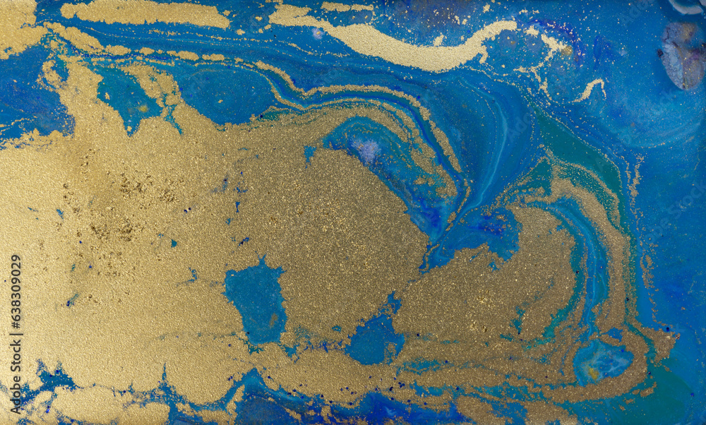 Golden Sand on Liquid Blue Inks Background
