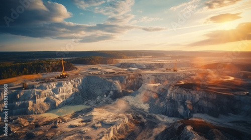 Panorama of the quarry mining with beautiful sunlight