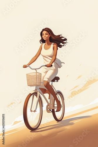 Generative AI illustration of Happy beautiful girl riding a bike with basket © Eduardo Lopez
