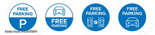 Free parking sign. Car parking space for free icon set. Private garage. Vector sign.