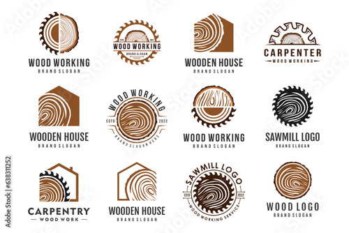 Set of bundle wooden logo design element with creative modern concept
