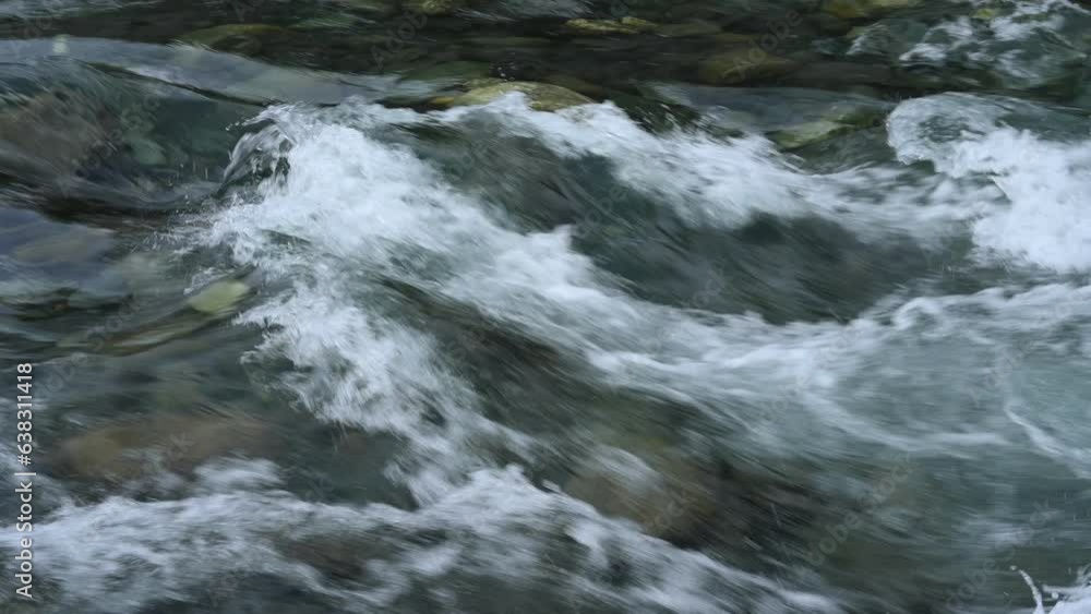 Wild mountain river flowing through stone boulders, Water clear stream river flowing Wild mountain river flowing through stone boulders, Water clear stream river flowing