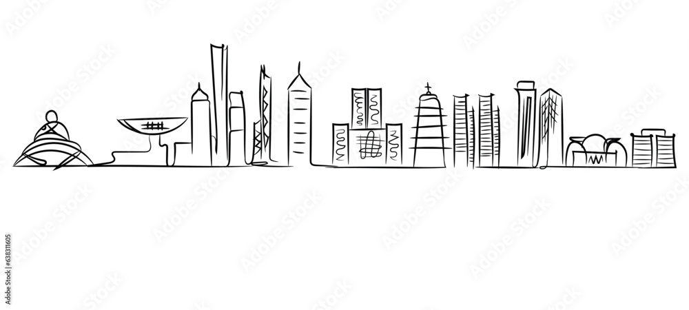 hong kong doodle city skyline