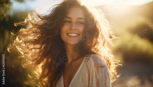 a woman with a beautiful smile from a natural background