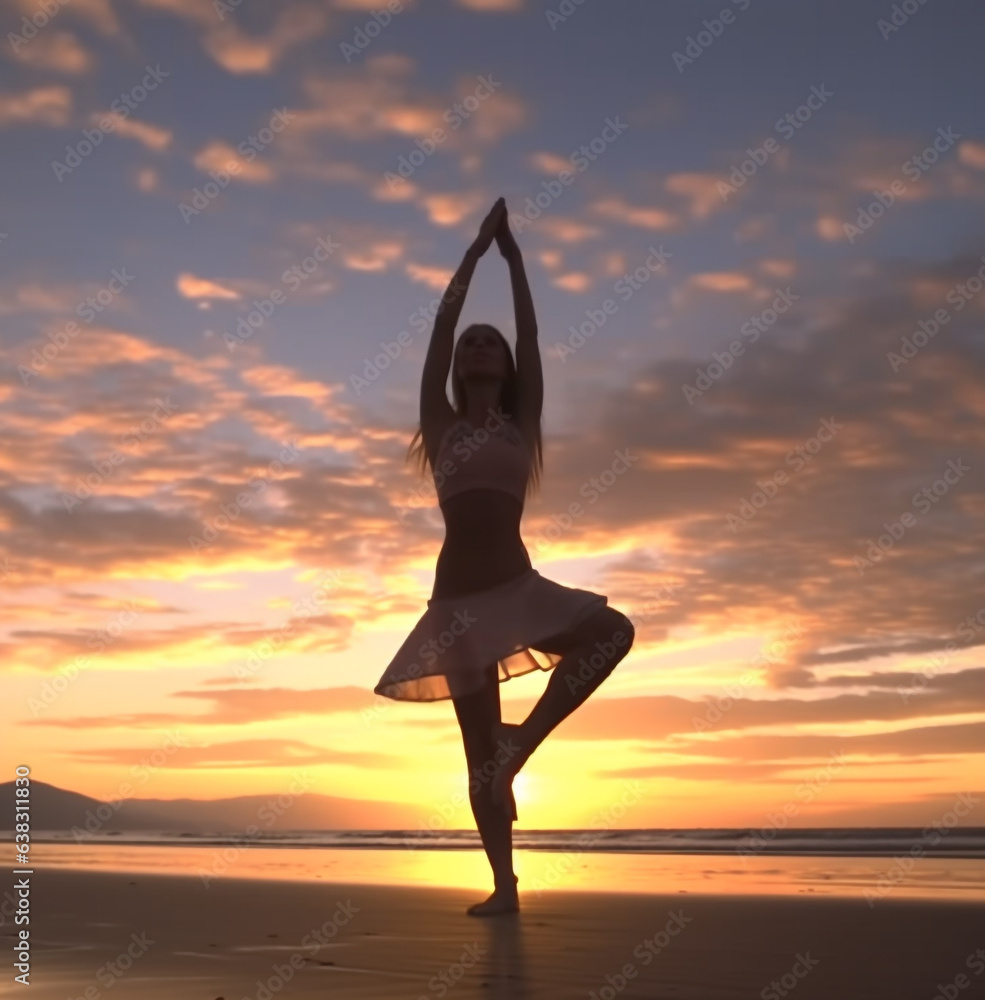Girl practicing yoga on beach at sunset yoga stock videos & royaltyfree footage, fitness stock photos