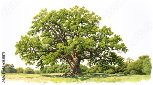 old oak tree in summer  bright background