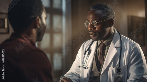 The black doctor talking to patient in clinic