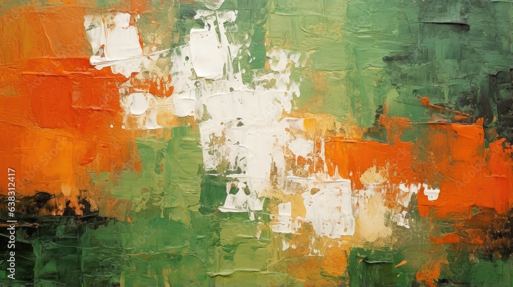 Abstract oil painting on canvas. Paint spots. Paint strokes green, red, orange, white created with Generative AI technology. Abstract oil painting on canvas. Paint spots. Paint strokes green, red, orange, white created with Generative AI technology.