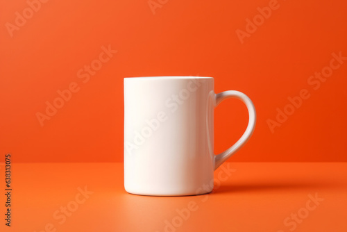 White mug mockup coffee tea cap on orange background. Clean blank template design
