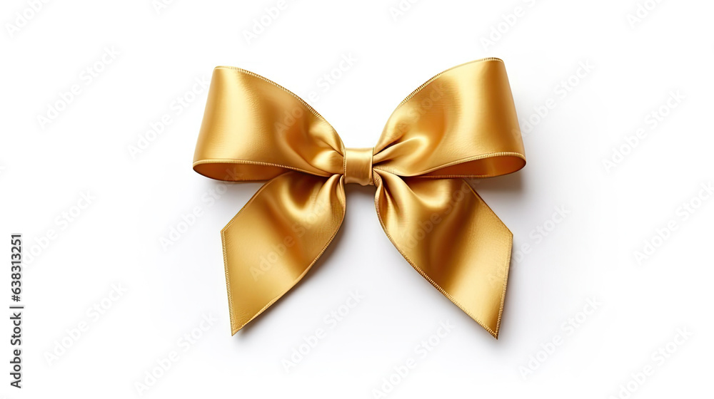 Gold ribbon with bow isolated on white background. ribbon bow. Generative Ai Gold ribbon with bow isolated on white background. ribbon bow. Generative Ai