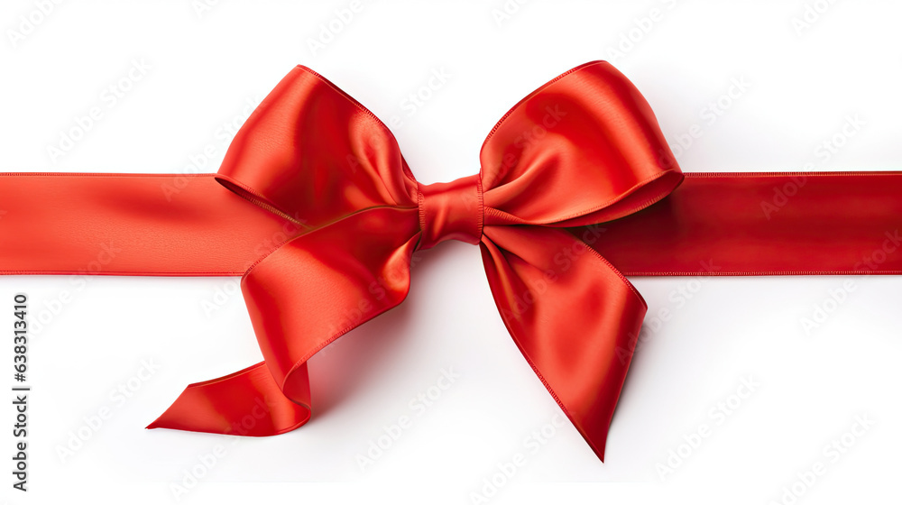 Fototapeta premium red satin ribbon and bow isolated on white background. Generative Ai