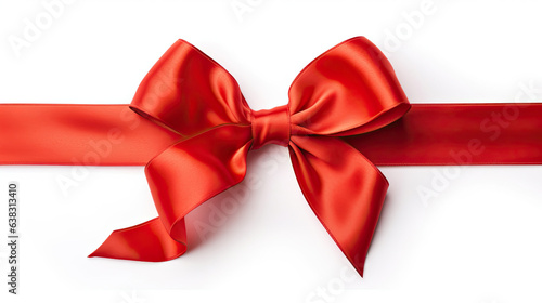 red satin ribbon and bow isolated on white background. Generative Ai