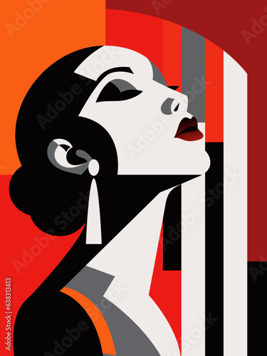 beautiful woman, minimalist screenprint poster, mid century modernism style, high contrast, negative space, vector art editable art. 18x24