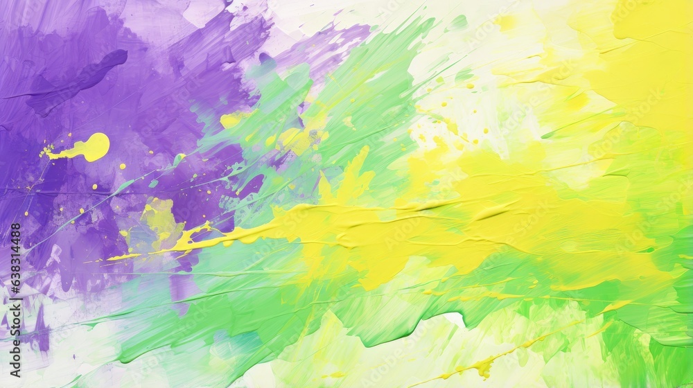 Abstract oil painting on canvas. Paint spots. Strokes of paint shades of purple, green, yellow created with Generative AI technology. Abstract oil painting on canvas. Paint spots. Strokes of paint shades of purple, green, yellow created with Generative AI technology.