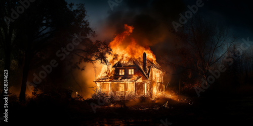 Wallpaper Mural a burning house in the forest at night Torontodigital.ca