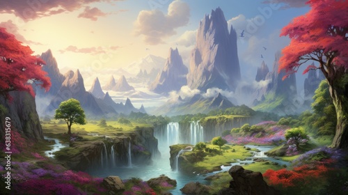 Illustrate a breathtaking landscape showcasing nature s grandeur