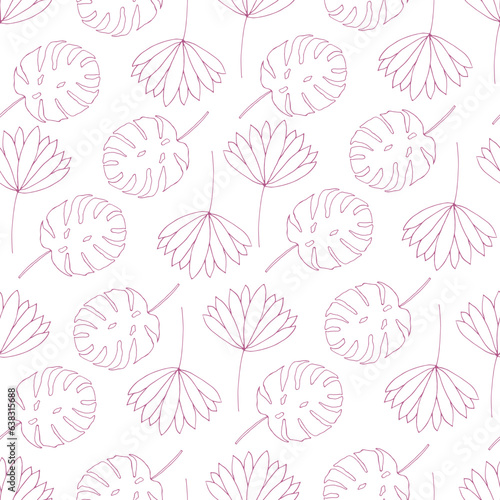 Seamless texture for your design. Hand-drawn background with tropic leaves. Illustration can be used for templates, fabric, wallpaper.  © Elena Makina